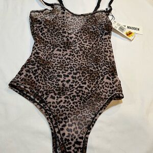 Steve Madden  sheer brown Leopard Print Bodysuit medium sleeveless BWT